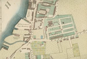 Térkép, amely a londoni Vauxhall Gardens helyét mutatja