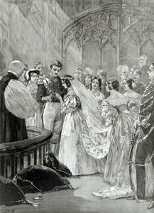 Viktória királynő (1819-1901) és Albert herceg (1819-61) házassága a Szent Jakab-palotában 1840. február 10-én, 1887-ben publikálva alkotó: English School