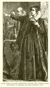 Mária skót királynő tiltakozik a magatartása vizsgálatára kinevezett biztosok ellen, 1568 alkotó: English School