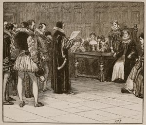 Mária skót királynő, aki a végzetére figyelmeztet, illusztráció a Cassells Illustrated History of England-től (szépia fotó) alkotó: English School