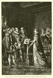 Mary Stuart tiltakozik ártatlansága ellen a vád alá helyezett bűncselekményekben alkotó: English School
