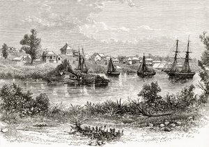 Melbourne, 1840, Howard Willoughby „Australian Pictures” című művéből, a Religious Tract Society, London, 1886. alkotó: English School