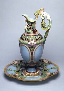 Minton maiolica ewer és medence alkotó: English School
