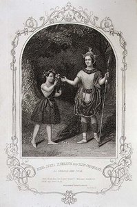 Miss Julia Harland és Miss Conquest mint Oberon és Puck, „A Szentivánéji álom” II. felvonása, 2. jelenete, Paine of Islington dagerrotípiájából, J. Moore metszete, pub. szerző: John Tallis & Co. (litho) alkotó: English School