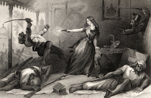 Miss Wheeler védekezett Sepoys ellen 1857-ben Cawnpore-ban, az 1858-ban megjelent „The History of the Indian Mutiny” című művéből (metszet) alkotó: English School