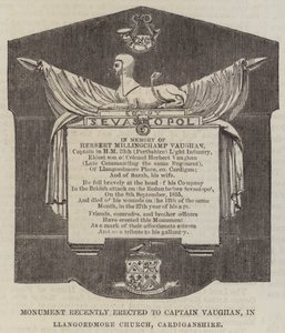 Vaughan kapitánynak nemrég felállított emlékmű a Llangoedmore templomban, Cardiganshire államban (metszet) alkotó: English School