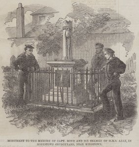 Emlékmű Boyd kapitány és a HMS Ajax hat tengerésze emlékére a Monkstown Churchyardban, Kingstown közelében (metszet) alkotó: English School