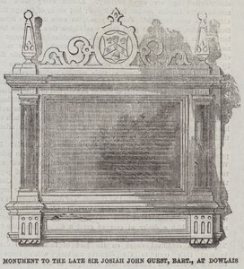 Emlékmű a néhai Sir Josiah John vendégnek, Baronetnek, Dowlais-ban (metszet) alkotó: English School