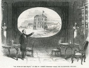 Mr Bunn a színpadon, a St James Színházban – jelenet a Blackfriars Színházban alkotó: English School