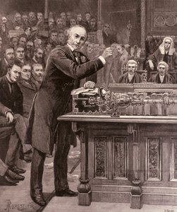 Mr. Gladstone elmagyarázza az alsóháznak az ír kormányra vonatkozó tervét a „The Illustrated London News”-ból, 1886. április 17. alkotó: English School