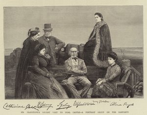 Gladstone úr legutóbbi látogatása a Deal Castle-ben, egy portrécsoport a sáncokon (metszet) alkotó: English School