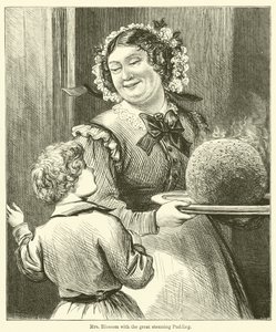 Mrs. Blossom a nagy gőzölgő pudinggal (metszet) alkotó: English School
