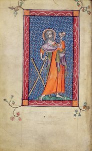 Ms 1-2005, f.1v: St. Andrew, miniatűr a Macclesfield Psalterből, Sarum használata, East Anglia, 1330 körül alkotó: English School
