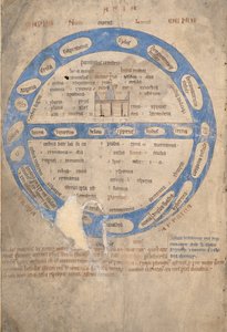 Ms 254, f.1v: Mappa Mundi, egy Bestiáriumból, 1200-30 körül