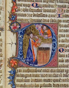 Ms 26 f.22r. 38. zsoltár, Dávid a szájára mutat, a Ramsey Abbey Zsoltárból, 1380 körül alkotó: English School