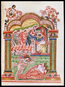 Ms 274 (Y-6) fol.37 Az álom és a mágusok imádása, Jumieges Róbert misekönyvéből, 1016 körül alkotó: English School