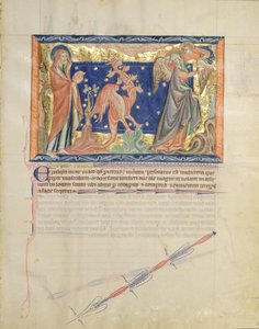 Ms L.A. 139-Lisboa fol.31 St. John nézi, hogy egy angyal segít a nőnek megszökni a vörös sárkány elől, a Gulbenkian Apokalipszis elől, 1265-70 körül alkotó: English School