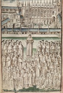 Ms. New Coll 288, f3v. (Chaundler-kézirat), William of Wykeham élete, Thomas Chaundler (toll, tinta és tempera pergamen) alkotó: English School