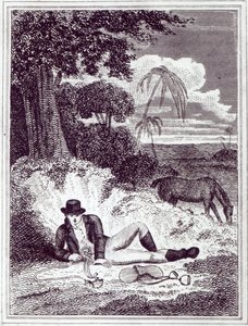 Mungo Park Afrikában, illusztráció az 1816-ban megjelent "Utazás Afrika belső vidékein: 1795, 1796 és 1797-ben" című könyvből (nyomtatás). alkotó: English School