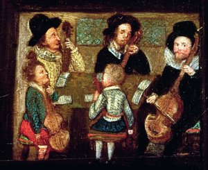 Zenészek a Wadley House-ban, részlet a Sir Henry Unton (1557-96) élete és halála című filmből, 1596 körül (lásd még: 99909) alkotó: English School
