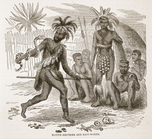 Natív varázsló és esőcsináló, illusztráció a David Livingstone élete és felfedezései képi kiadásából, J. Ewing Richie, pub. A. Fullarton & Co., 1876 alkotó: English School