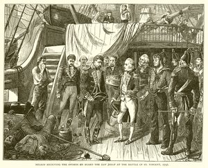 Nelson átvette a kardokat a San Josef fedélzetén a St. Vincenti csatában, 1797