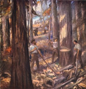 New Brunswick, William Davidson, Kanada első favágója, árbocokat vág a brit haditengerészet számára (színes lithó) alkotó: English School