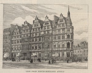 Az alkotmányos klub új épülete a Northumberland Avenue-n: Kilátás a Northumberland Avenue-ról alkotó: English School