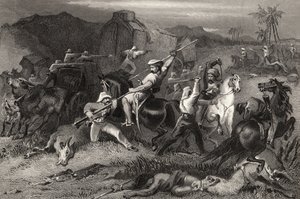 Night Sortie és támadás a poggyászkocsik ellen, az 1858-ban megjelent „The History of the Indian Mutiny” c. alkotó: English School