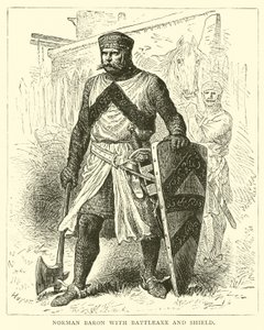 Norman Baron csatabárddal és pajzzsal alkotó: English School