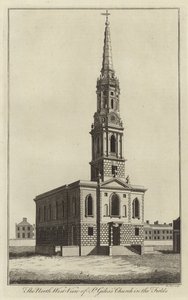 Északnyugati kilátás a St Giles-templomra a Fieldsben, Londonban