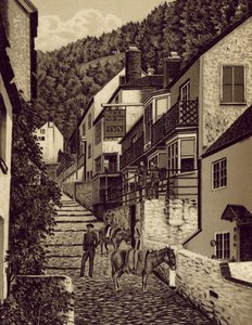 Észak-Devon: Clovelly, Main Street (litográfia) alkotó: English School