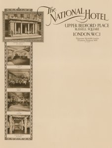 Jegyzetpapír a The National Hoteltől, Upper Bedford Place, Russell Square alkotó: English School