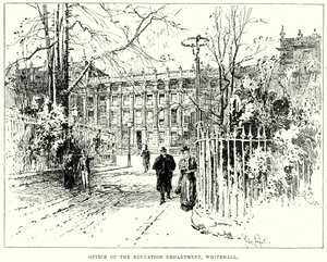 Az Oktatási Minisztérium hivatala, Whitehall (metszet) alkotó: English School