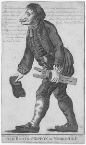 Old Boots of Rippon Yorkshire-ben, J. Strange metszete (18. század) Timothy Grin rajza alapján, kiadó: C. Johnson, 1793 alkotó: English School