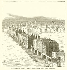 Old London Bridge, a nagy tűzvész előtt, 17. század alkotó: English School