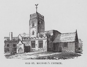 Régi Szent Mihály-templom (metszet) alkotó: English School