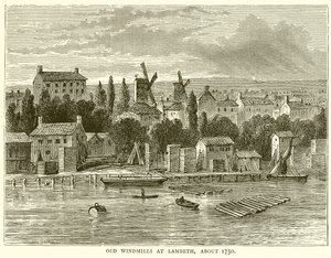 Régi szélmalmok Lambethben, 1750 körül alkotó: English School