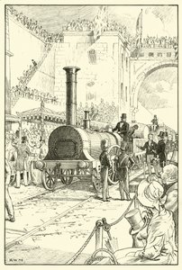 A Liverpool és a Manchester Railway megnyitása (tinta papíron) alkotó: English School