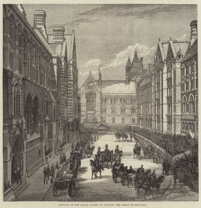 A Királyi Bíróság megnyitása, a Nagy Négyszög (metszet) alkotó: English School
