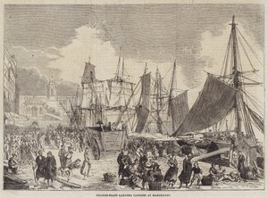 Narancshajók rakományt rakodnak le Marseille-ben (metszet) alkotó: English School