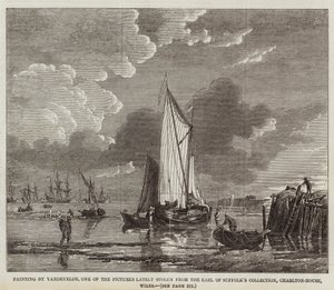 Vandevelde festménye, az egyik nemrégiben ellopott kép az Earl of Suffolk gyűjteményéből, Charlton-House, Wilts (metszet) alkotó: English School