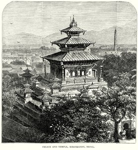 Palota és templom, Khatmandu, Nepál (metszet) alkotó: English School