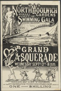 Brosúra a „Swimming Gala and Grand Masquerade, North Woolwich Gardens” című kiadványhoz alkotó: English School