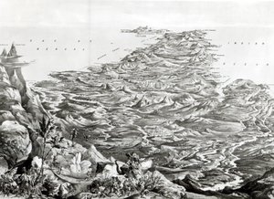 Panorámás kilátás Indiára a Himalája hegységből, T. Packer terve, 1857 alkotó: English School