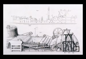 Papírkészítő gép a Cyclopaedia of Useful Arts & Manufactures-ból, szerkesztette Charles Tomlinson, 1880-as évek alkotó: English School