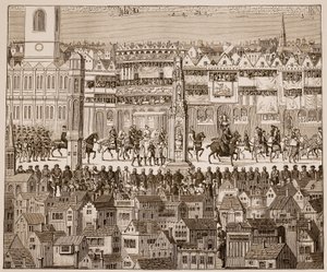 VI. Edward koronázási körmenetének része, 1547, egy 16. századi akvarell után (szépia fotó) alkotó: English School