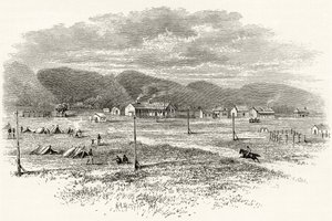 Peake Overland távíróállomás, Dél-Ausztrália, 1880 körül, Howard Willoughby „Australian Pictures” című művéből, a Religious Tract Society, London, 1886 alkotó: English School