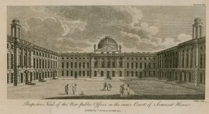Perspektivikus nézet az új közhivatalokról a Somerset House belső udvarában alkotó: English School