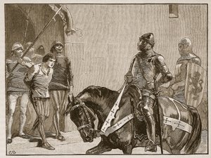 Piers Gaveston Warwick grófja előtt, illusztráció a Cassells Illustrated History of Englandből (szépia fotó) alkotó: English School